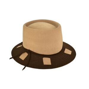 A6 NWT FRANK'S GIRL BY FRANK OLIVE Tan/Brown Wool Melange Blend Felt Hat 6 7/8